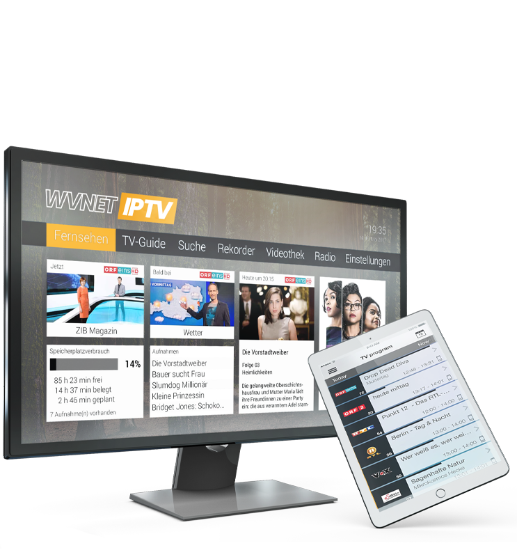 Fernseher und Tablet mit IPTV