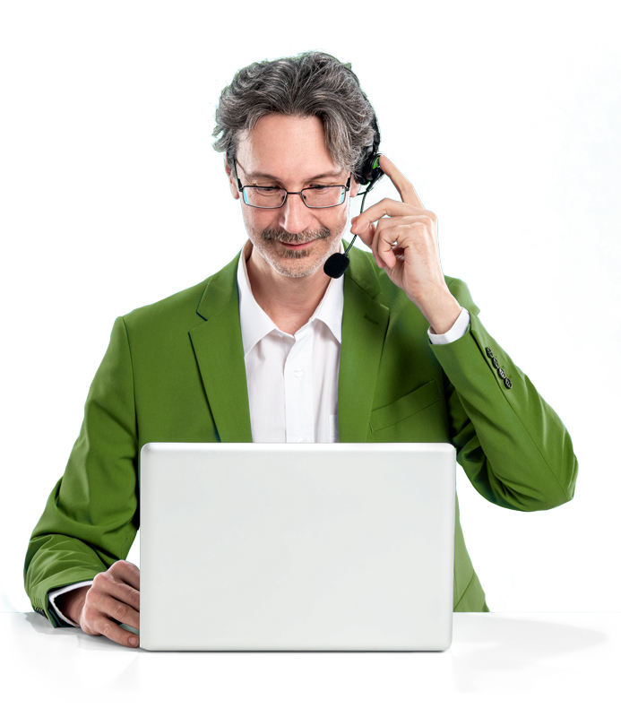 Mitarbeiter mit Laptop und Headset