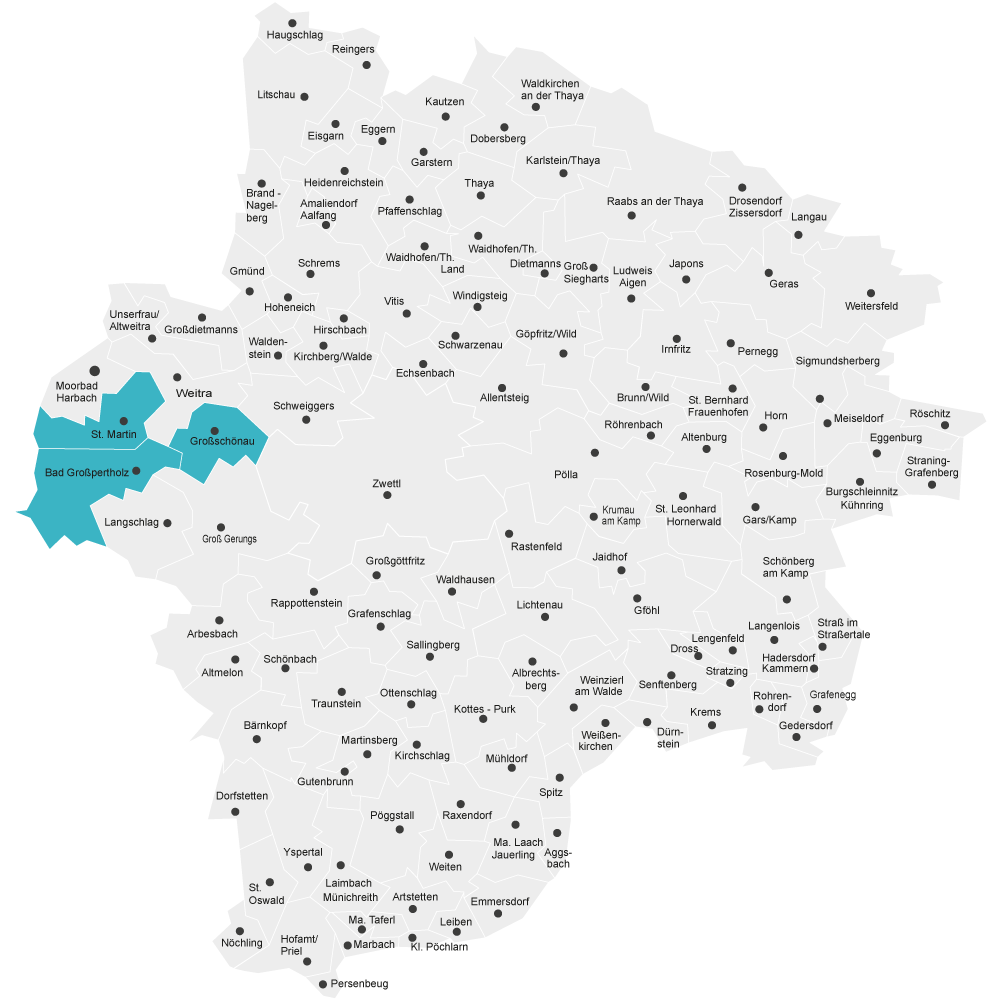 Karte der Gemeinden in der Glasfaserregion Lainsitztal
