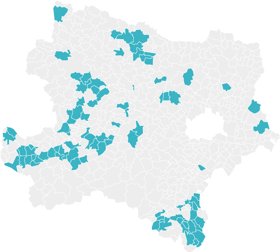 Karte der Gemeinden in der Glasfaserregion NÖGIG Phase 2