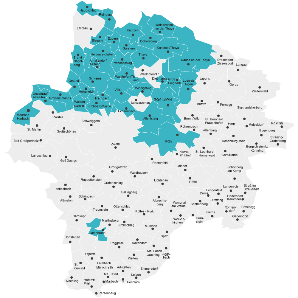 Karte der Gemeinden in der Glasfaserpilotregion 